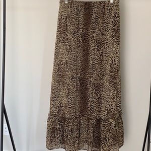 Maxi Animal Print Tiered Skirt Elastic Waist 10